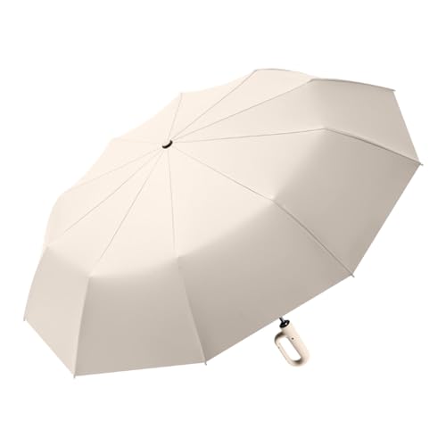 JISADER Regenschirm mit Ringschnalle, automatischer Taschenschirm, starker Sonnenschutz mit neuartigem Griff für Outdoor-Aktivitäten beim Camping, Beige 106cmx71cm von JISADER