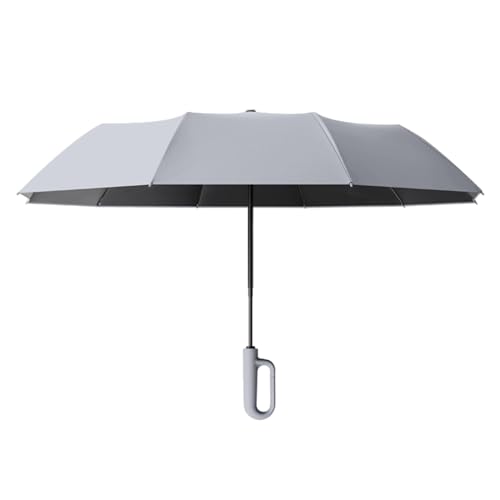 JISADER Regenschirm mit Ringschnalle, automatischer Taschenschirm, starker Sonnenschutz mit neuartigem Griff für Outdoor-Aktivitäten beim Camping, Grau 106cmx71cm von JISADER