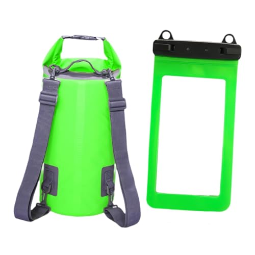 JISADER Wasserdichter Dry Bag-Rucksack, tragbare, leichte Rolltop-Aufbewahrungstasche mit Telefontasche zum Schwimmen, Camping, Rafting, Grün von JISADER