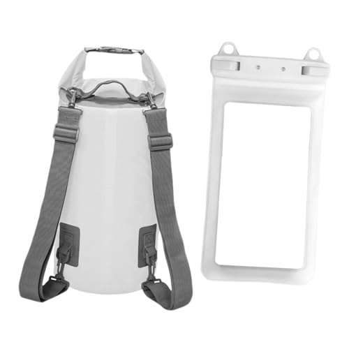 JISADER Wasserdichter Dry Bag-Rucksack, tragbare, leichte Rolltop-Aufbewahrungstasche mit Telefontasche zum Schwimmen, Camping, Rafting, Weiß von JISADER