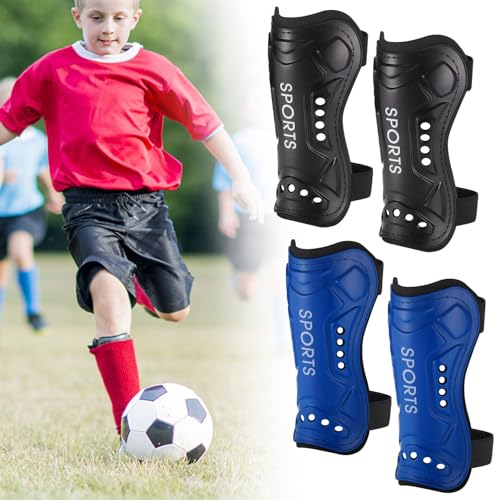 JIZZU 2 Paar Schienbeinschoner Kinder, Leichte Hochfeste Schienbeinschützer Fußball, Jugendgrößen Kind Fußball Shin Pads für Jungen Mädchen,umfassender Schutz(Blau & Schwarz)… von JIZZU