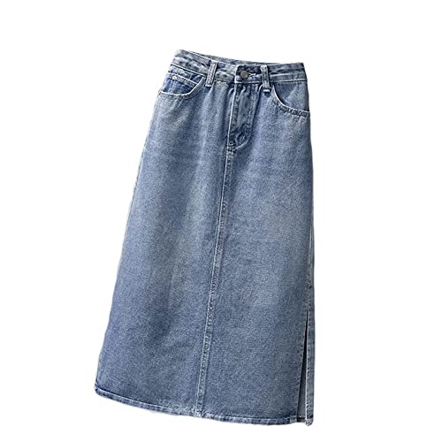 Jeansrock Für Damen - Blau Große Größe Hohe Taille Lange Jeans Röcke, Mode Knöpfe Bleistift Rücken Split Cowboy Rock, Frühling Und Herbst Frauen Geeignet Für Den Alltag, Blau, XL von JJDSL