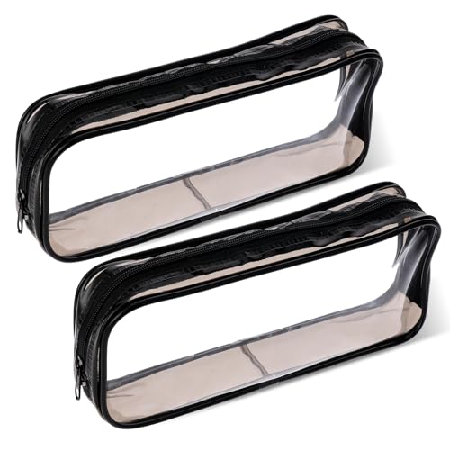 JJUNW 2 Stück Kleine Kosmetiktasche Durchsichtig, PVC Wasserdicht Tragbare Mehrzweck Aufbewahrungstasche mit Reißverschluss, Mäppchen Durchsichtig Federmäppchen für Mädchen Frauen(Schwarz) von JJUNW