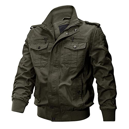 Jacke Herren Winter,Warme Herren Bomberjacken Vintage Classic Dunkelgrün Lässige Militärjacke Taktische Jacke Mit Tasche Für Indoor-Outdoor-Sport,L von JKFDH