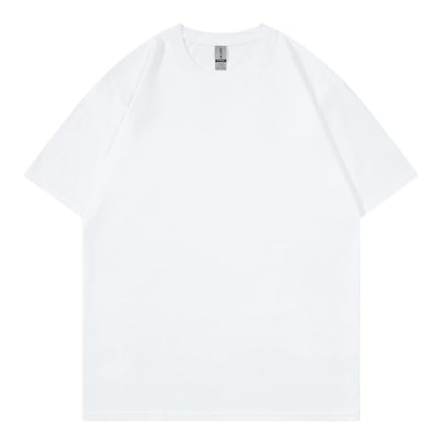 JKJHJF Herren T-Shirt Baumwolle Kurzarm Männer Street T-Shirts Lose Übergroße T-Shirts Atmungsaktiv Weich-Weiss-XL von JKJHJF