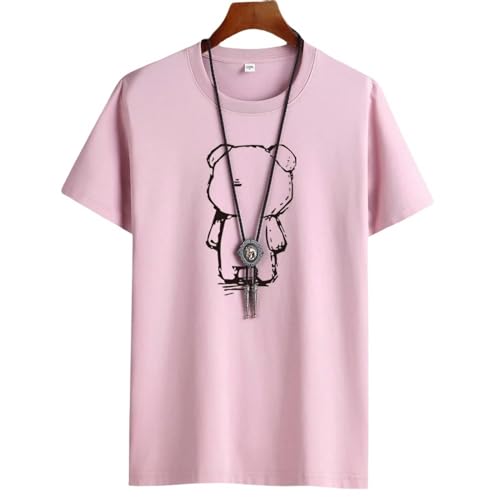 JKJHJF Herren T-Shirt Sommermänner Tops Lockern Kurzarm Atmungsaktiven Wattebotten Mann T-Shirt Herren-t-shirts-rosa-3xl von JKJHJF