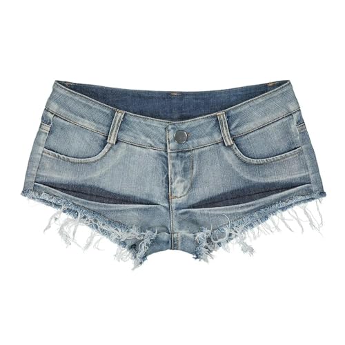 JKJHJF Shorts Damen Niedrige Taille Perforierte Heiße Hosen Sommer Mode Casual Jeans Jeans Denim Frauen-blau-XL von JKJHJF