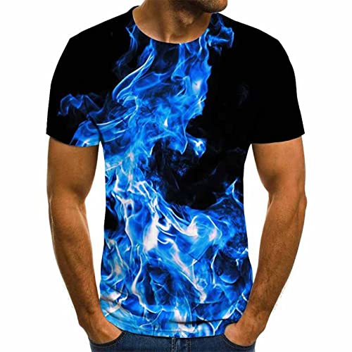 JLDWYKK 3D T-Shirt Blaue Flamme Unisex schnell trocknend Kurzarm Paar lässig Tops rundhalshemd von JLDWYKK