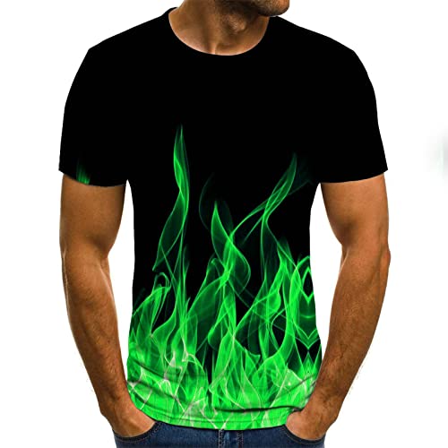 JLDWYKK 3D T-Shirt Grüne Flamme Unisex schnell trocknend Kurzarm Paar Freizeittops Rundhalshemd von JLDWYKK
