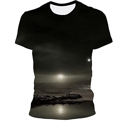 JLDWYKK 3D T-Shirt Nachthimmel Meer Rundhals Pullover Sommer Casual Top Unisex Schnelltrocknend Kurzarm von JLDWYKK