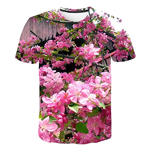 JLDWYKK 3D T-Shirt Pink Botanical Floral T-Shirt Sommer Casual Top Unisex Schnelltrocknend Kurzarm von JLDWYKK