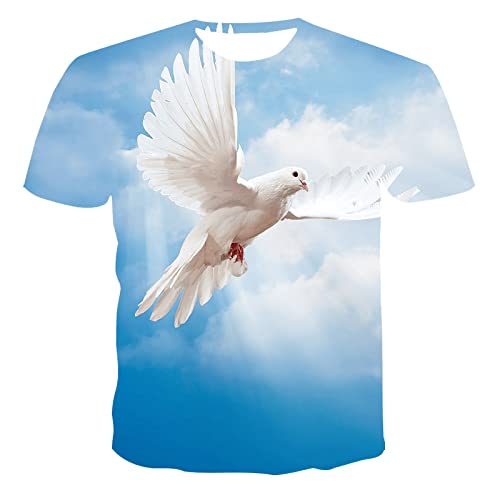 JLDWYKK Tier Fliegende weiße Taube 3D T-Shirt schnell trocknend lässig Sommer Kurzarm Unisex Mode Rundhals Top von JLDWYKK