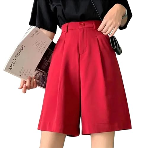 JLGYSX Damen-Shorts Shorts Frauen Sommer Knielange Straßentaschen Button Freizeit Gerade Femmehose-Rot-XL von JLGYSX