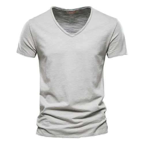 JMAMOY T Shirt Herren Männer T-Shirt V-Ausschnitt Mode Slim Fit T-Shirts Männliche Tops Tees Kurzarm T-Shirt Für-f037-v-s Grau-größe XL 72-80kg von JMAMOY