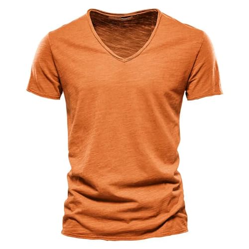 JMAMOY T Shirt Herren Männer T-Shirt V-Ausschnitt Mode Slim Fit T-Shirts Männliche Tops Tees Kurzarm T-Shirt Für-f037-v-t-größe 3XL 88-95kg von JMAMOY