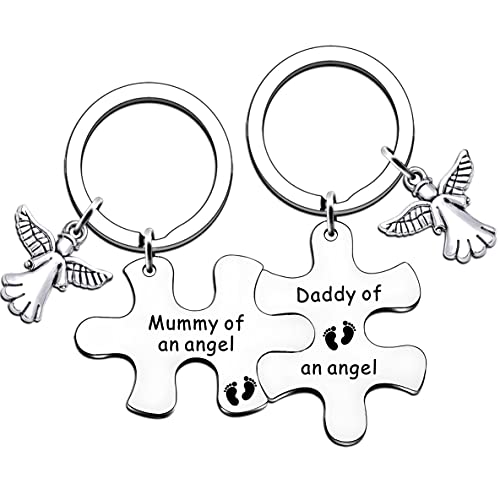 JMIMO Baby-Gedenkgeschenk für den Verlust von Babys, Schlüsselanhänger, Fehlgeburt, Andenken für den Verlust des Kindes, Beileidsgeschenk, Mummy Daddy of an Angel, Puzzle-Schlüsselanhänger-Set von JMIMO