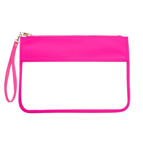 Durchsichtige Tasche Tragbare Snack-Aufbewahrungstasche, transparente Nylon-Make-up-Kosmetiktasche, Buchstaben-Patches, transparente Reise-Organizer-Beutel(Color:Neon Pink) von JMORCO