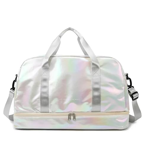Reisetasche Damen-Reisetasche, große Kapazität, Handtasche, Umhängetasche, lässige Umhängetasche, Gepäcktasche, Trocken- und Nasstrennung, Sport- und Fitnesstasche (Color : White) von JMORCO