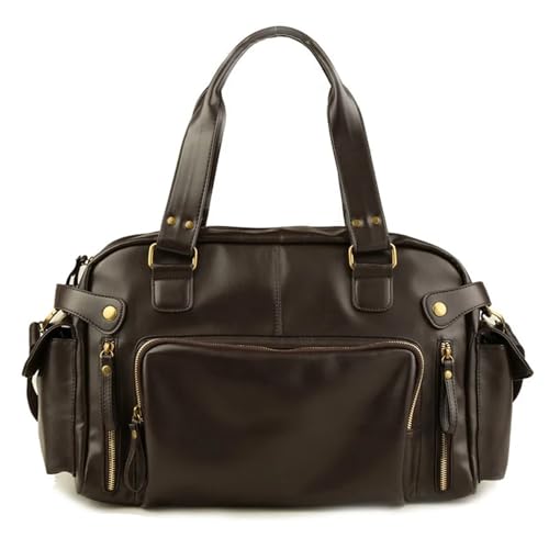 Reisetasche Männer Reisetaschen PU Leder Handtaschen Casual Vintage Schultertasche Laptop Taschen Schwarz Braun Gepäck Handtasche Reisetaschen (Color : Brown) von JMORCO