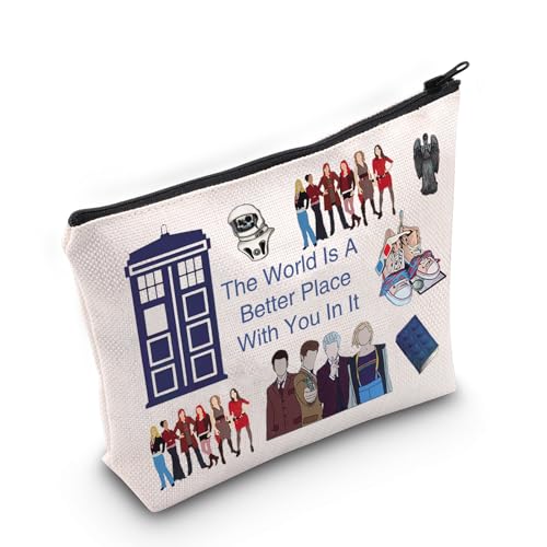JNIAP Dr Who Kosmetiktasche Who TV Show Merchandise Doctor Movie Inspired Gift Makeup Bag The World Is A Better Place, Beige von JNIAP