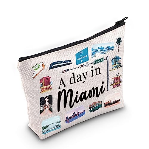 JNIAP Miami City Kosmetiktasche Miami Souvenirs Geschenk für Frauen A Day In Miami Vacation Make-up Tasche Florida Strand Geschenk, A day in Miami von JNIAP