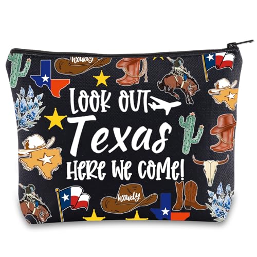 JNIAP Texas-Make-up-Tasche, Texas-Themen-Geschenke, Texas, Cowgirl-Geschenke, Texas, Reisegeschenke, Texas, Reißverschluss-Tasche, look out texas black mb, Passform: von JNIAP