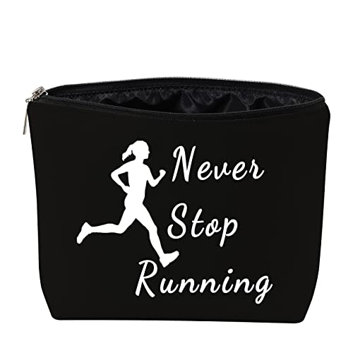 Läufer Geschenke für Frauen Make-up-Tasche Never Stop Running Lover Kosmetiktasche Reißverschluss Canvas Tasche Marathon Läufer Geschenke, Never Stop Running von JNIAP