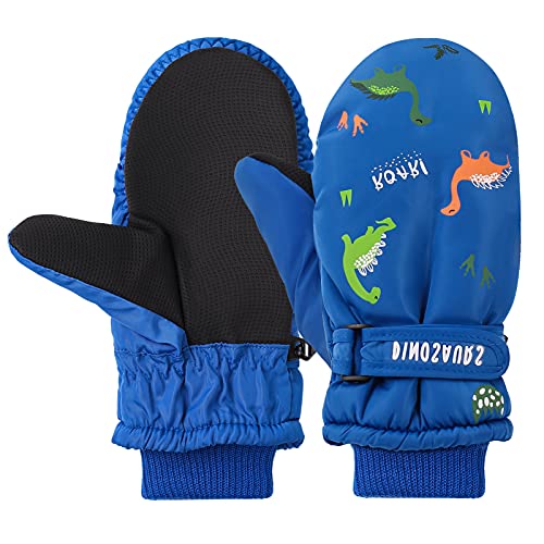 JNUYISW Kinder Skihandschuhe, wasserdichte Fäustlinge Warm Winterhandschuhe Outdoor Winddichte Sport Schnee Handschuhe für 2-10 Jahre Junge Mädchen Laufen Skifahren Snowboard, Dinosaurier Königsblau von JNUYISW