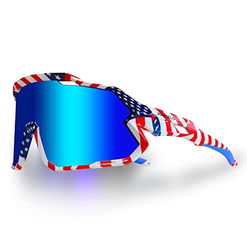 JOGVELO Polarisierte Sonnenbrille, Sportbrille-Sonnenbrille mit 3 Wechselgläsern für Herren Damen Sport Radfahren MTB Radbrille Sportbrille Fahren Angeln Baseball Laufen, Flagge von JOGVELO