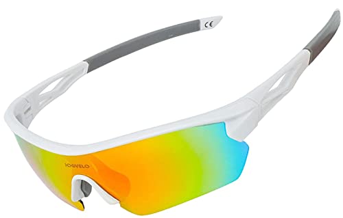 JOGVELO Polarisierte Sonnenbrille, Sportsonnenbrille Radbrille TR90 Anti-Fog mit 5 Wechselobjektiven UV400 Herren Damen wie Radfahren Laufen Klettern Autofahren Angeln Golf,Weiß von JOGVELO
