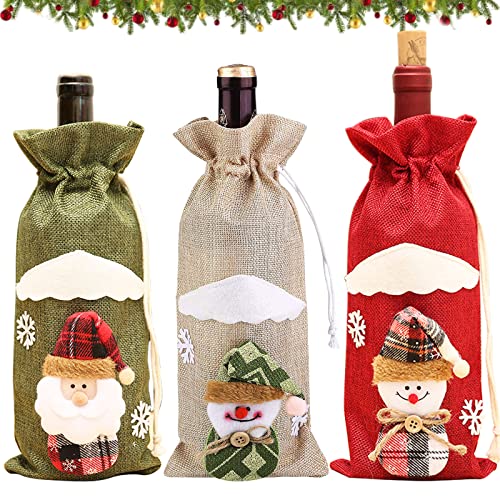 JOKILY 3 Stück Weihnachten Weinflasche Abdeckung, Weihnachten Weinflasche Taschen, Weinzubehör Geschenk Set, Wiederverwendbare Wein Geschenk Beutel für Home Dinner Party Dekoration Tischdekoration von JOKILY