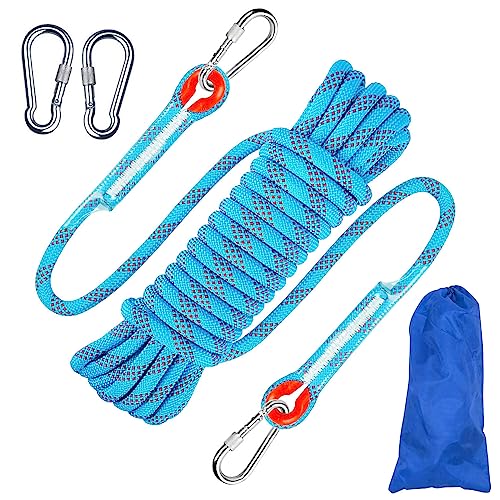 Kletterseil Sicherheitsseil 10m, Outdoor Kletterseil 8mm, Statisches Sicherheits Kletterseil, Klettern Sicherheitsseil, Nylon im Freien Rettungsseil Hochfestes Seil mit Karabiner für Campin Wandern von JOKILY