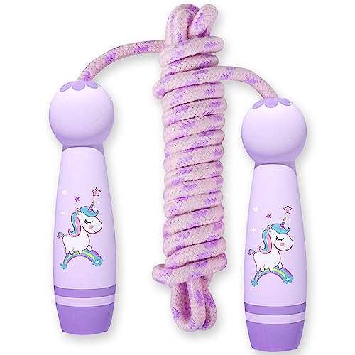 Springseil Kinder Seilspringen, Skipping Rope 2.6M, Jumping Rope, Einhorn Skipping Rope, Springseile Speed Rope, Seilspringen Mädchen, Jump Rope mit Verstellbarer Holzgriff für Kinder 5 6 7 Jahre von JOKILY