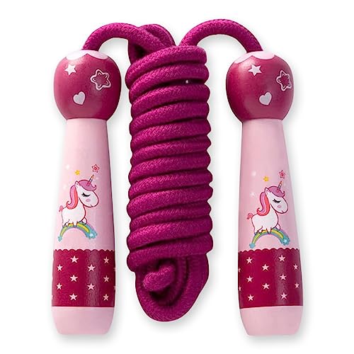 Springseil Kinder Seilspringen, Skipping Rope 2.6M, Jumping Rope, Einhorn Skipping Rope, Springseile Speed Rope, Seilspringen Mädchen, Jump Rope mit Verstellbarer Holzgriff für Kinder 5 6 7 Jahre von JOKILY