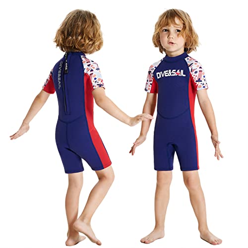 JONRRYIN Neoprenanzug Kinder Neopren Shorty Thermal Tauchen Badeanzug, 2,5 mm Neopren Rückenreißverschluss Einteilige Neoprenanzüge für Wassersport Surfen Schwimmen Tauchen Jetski (Navy Blau, XXL) von JONRRYIN