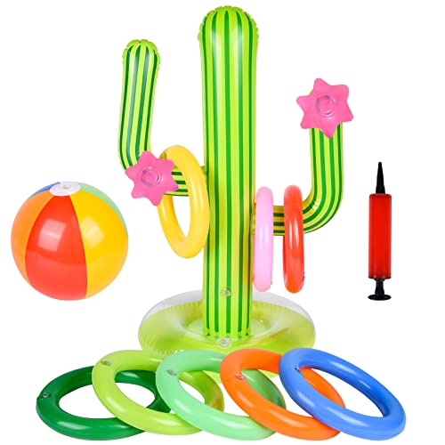 JONRRYIN Aufblasbare Kaktus Ring Wurfspiel, 11 Stücke Aufblasbaren Kaktus Spielring, Aufblasbarer Kaktus Spielring, Aufblasbare Pool Spielzeug für Fiesta Party Sommer Schwimmbad Spiel von JONRRYIN