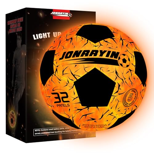 JONRRYIN Offizielle Größe 5 Leuchtender Fussball, Wasserfester LED Leuchtfussball, Fussball Leuchtend Im Dunkeln für Training und Spiele für Kinder und Erwachsene - mit Pumpe & Extra Batterien von JONRRYIN
