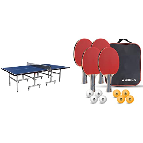 JOOLA 11271 Unisex – Erwachsene Transport Indoor Tischtennisplatte, Blue, 274х152.5 х76 & Unisex – Erwachsene Tisch Tennis-Set-54825 Tennis-Set, mehrfarbik, One Size von JOOLA