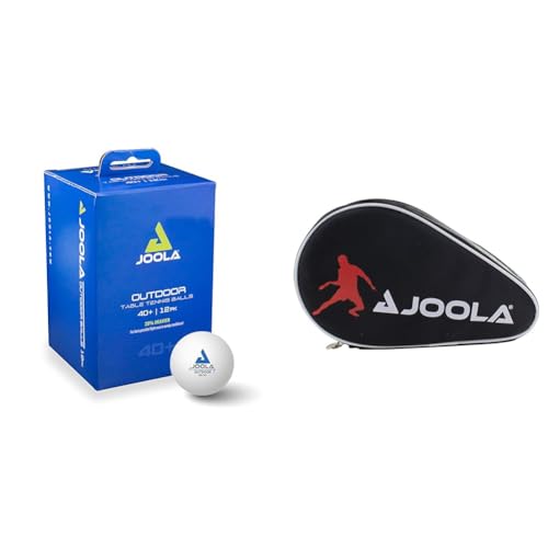 JOOLA 42183 Tischtennisbälle Outdoor 40+ mm Tischtennis-Trainings-Bälle, Weiss, 12 Stück & 80505 Tischtennisschläger Hülle Pocket Double Tischtennishülle von JOOLA