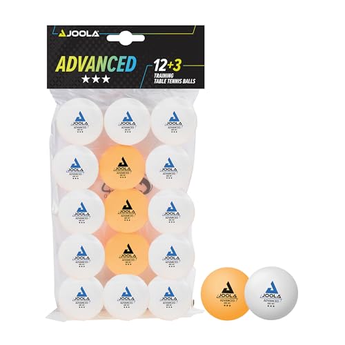 JOOLA 44206 Tischtennisbälle 3 Sterne Training Advanced 40+ mm Durchmesser Premium Tischtennis Bälle, weiß/orange, 15 Stück von JOOLA