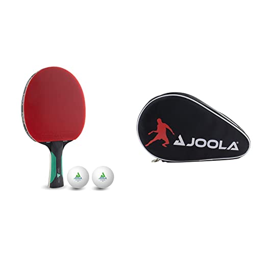 JOOLA 53135 Tischtennis-Set ROSSKOPF Smash Tischtennisschläger Inklusive 2 Tischtennisbälle Mit ITTF Zulassung, 1,8 MM Schwamm & 80505 Tischtennisschläger Hülle Pocket Double, Schwarz/Rot, 28x17x4 cm von JOOLA