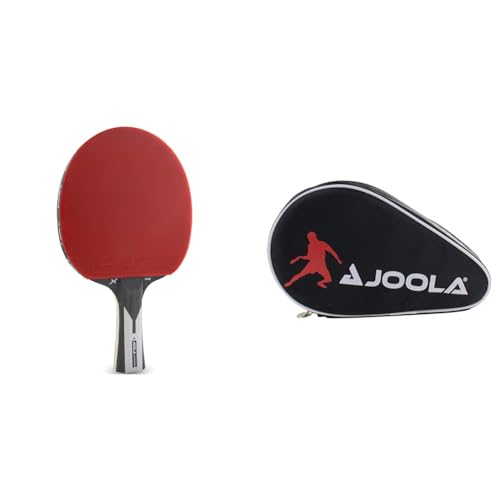 JOOLA 54206 Tischtennisschläger Carbon X Pro ITTF genehmigter Profi 7 Sterne, 2 MM, Schwarz/Grau & 80505 Tischtennisschläger Hülle Pocket Double Tischtennishülle Schwarz/Rot, 28 x 17 x 4 cm von JOOLA
