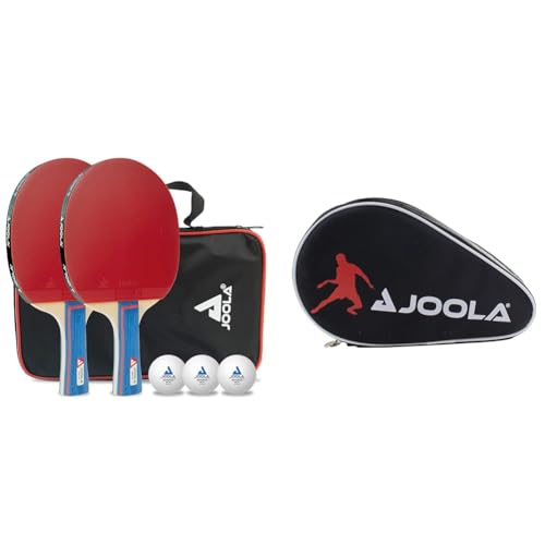 JOOLA 54820 Tischtennis-Set & 80505 Tischtennisschläger Hülle Pocket Double Tischtennishülle für 2 Wasserabweisende Tischtennistasche, Schwarz/Rot, 28 x 17 x 4 cm von JOOLA