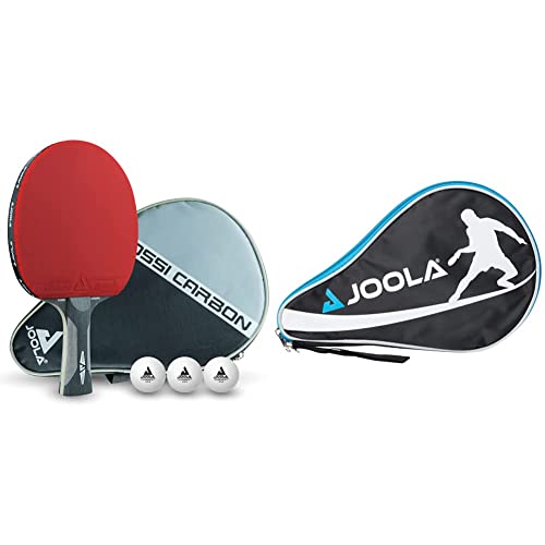 JOOLA Profi Tischtennisschläger Rosskopf Carbon, ITTF zugelassen, für fortgeschrittene Spieler, inklusive Hülle und 3 Bälle & Unisex – Erwachsene TT-Hülle Pocket Schlägerhülle, Blue, One Size von JOOLA