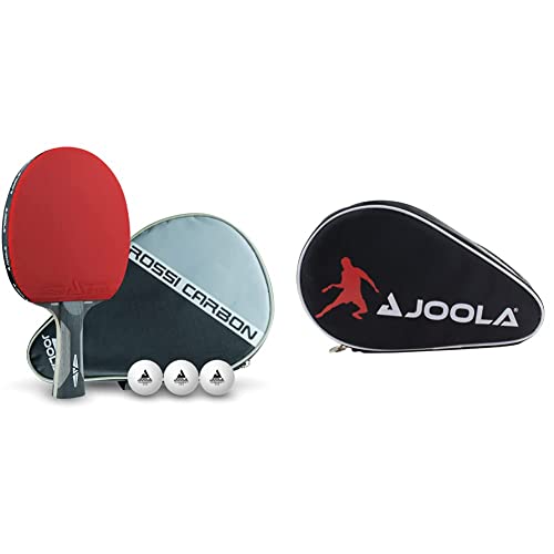 JOOLA Profi Tischtennisschläger Rosskopf Carbon, inklusive Hülle und 3 Bälle & 80505 Tischtennisschläger Hülle Pocket Double Tischtennishülle für 2 Tischtennistasche, Schwarz/Rot, 28 x 17 x 4 cm von JOOLA