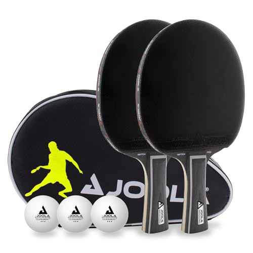 JOOLA Tischtennis Set Black Duo PRO 2 Tischtennisschläger + 3 Tischtennisbälle + Tischtennishülle, schwarz, 6-teilig von JOOLA