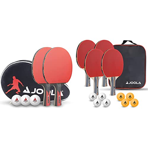 JOOLA Tischtennis Set Duo Carbon 2 Tischtennisschläger + 3 Tischtennisbälle + Tischtennishülle, rot/schwarz, 6-teilig & Unisex – Erwachsene Tisch Tennis-Set-54825 Tennis-Set, mehrfarbik, One Size von JOOLA