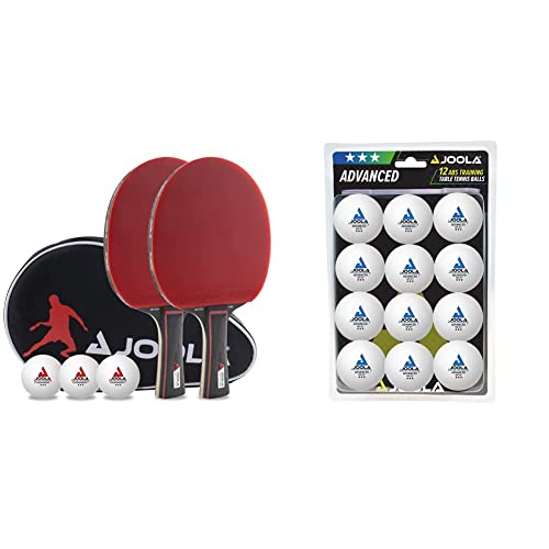 rot/schwarz 3 Tischtennisbälle Tischtennishülle 6-teilig & 44205 Tischtennis-Bälle Training 40mm JOOLA Tischtennis Set Duo PRO 2 Tischtennisschläger Weiß 12er Blister Pack 