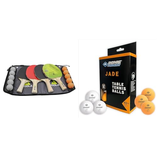 JOOLA Tischtennis-Set Family 4 Tischtennisschläger + 10 Tischtennisbälle + Tasche & Schildkröt 618045 Unisex – Erwachsene Donic Tischtennisball Jade, Poly 40+ Qualität, 12 STK. im Polybag von JOOLA
