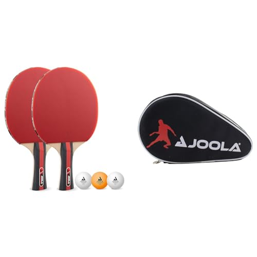 JOOLA Tischtennis Set Rosskopf 2 Tischtennisschläger + 3 Tischtennisbälle 40+mm, rot/schwarz, 5-teilig & 80505 Tischtennisschläger Hülle Pocket Double Tischtennishülle von JOOLA